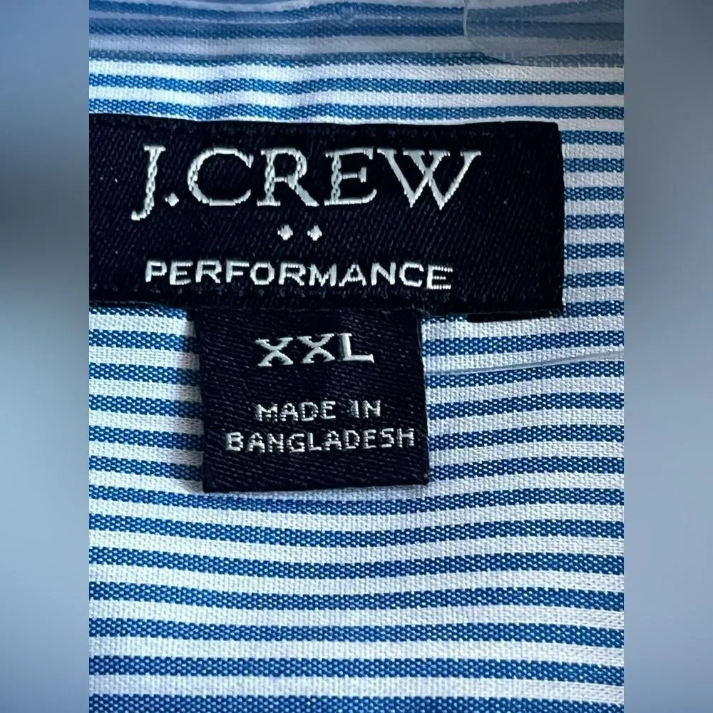 J Crew Men's Slim Performance Dress Shirt Stretch Quick Dry Cotton Blue 2XL $89